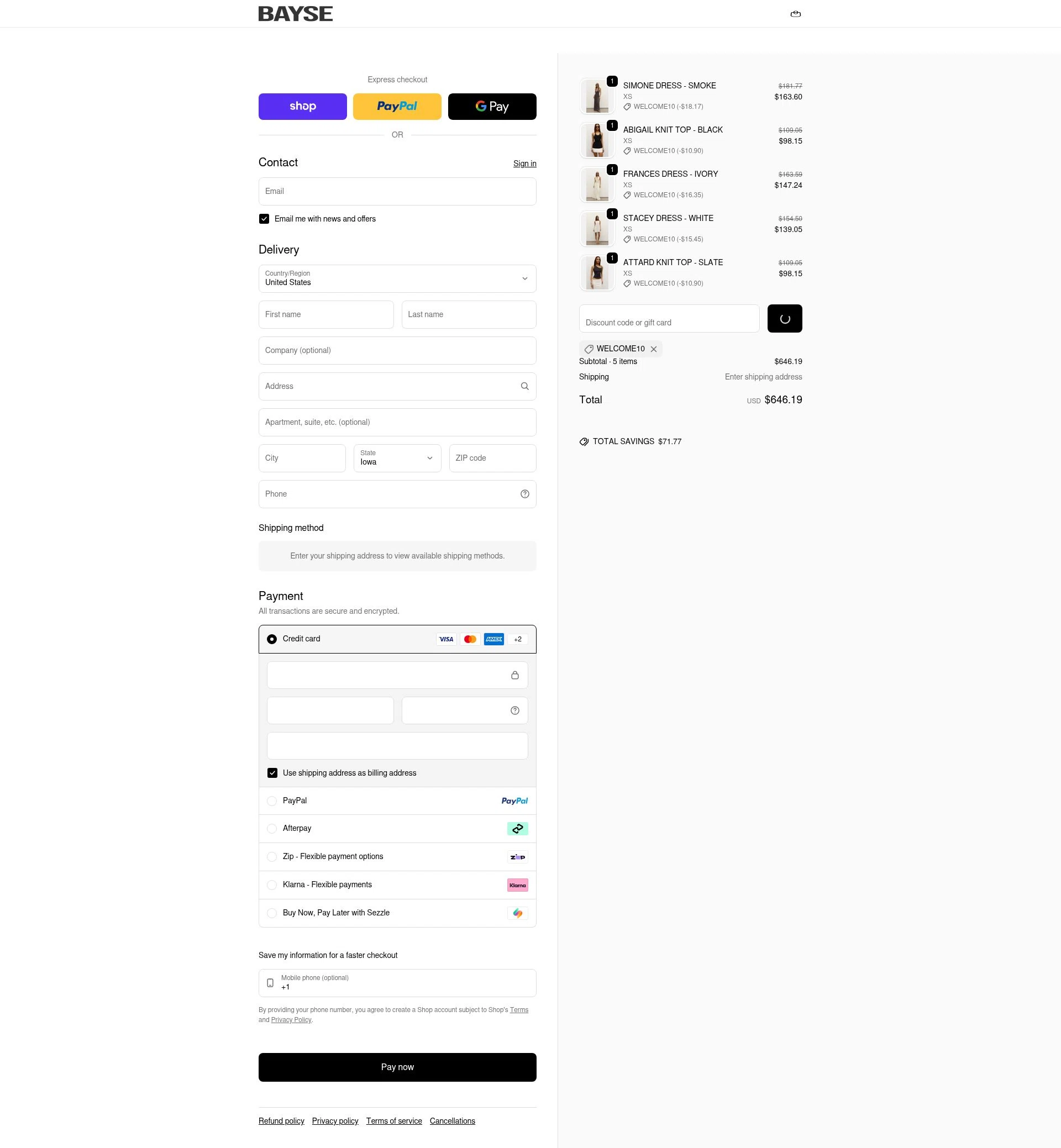 Bayse checkout page showing Bayse discount code box | Screenshot taken by SimplyCodes community member on Feb 10, 2026
