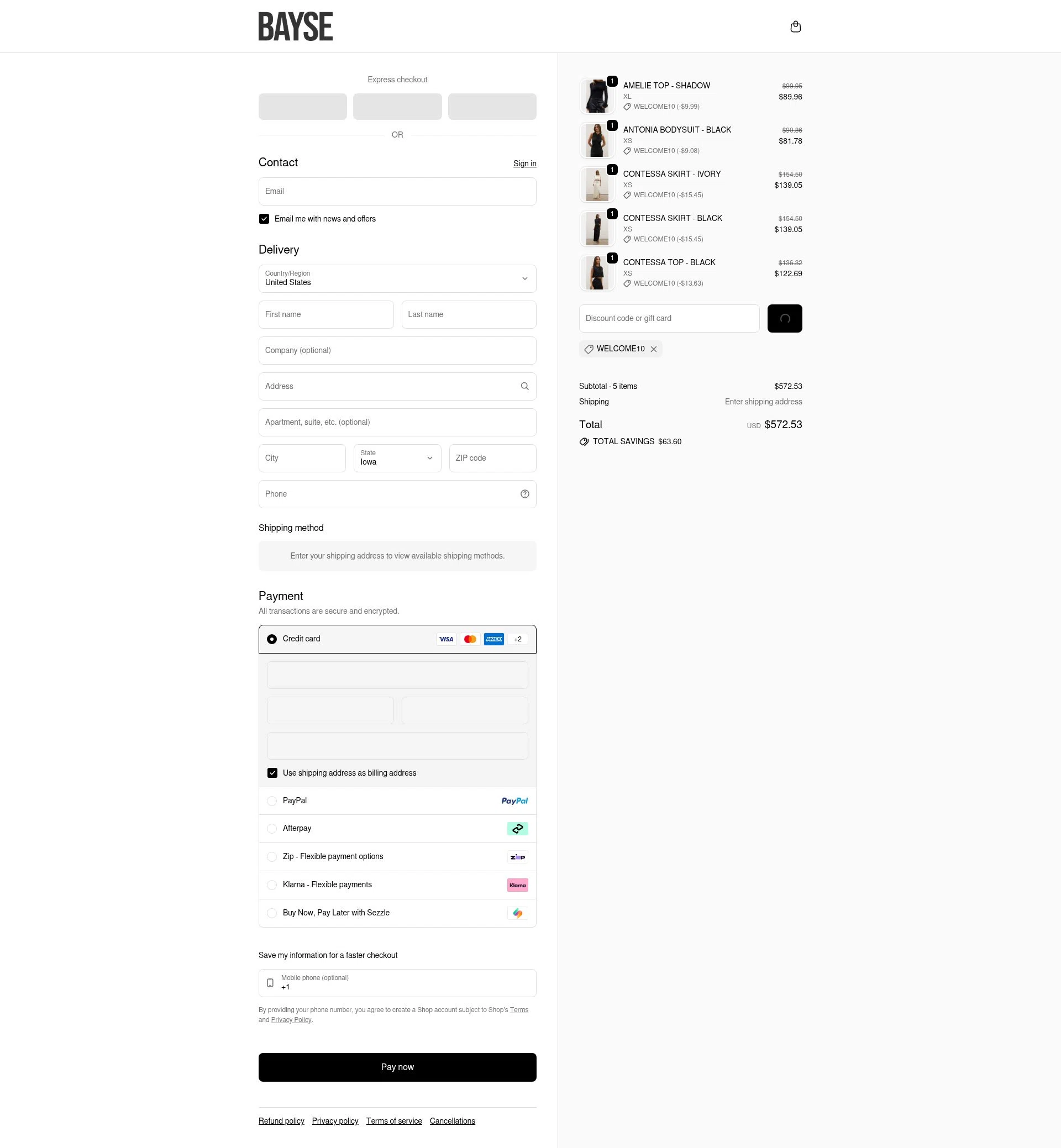 Bayse checkout page showing Bayse discount code box | Screenshot taken by SimplyCodes community member on Feb 19, 2026