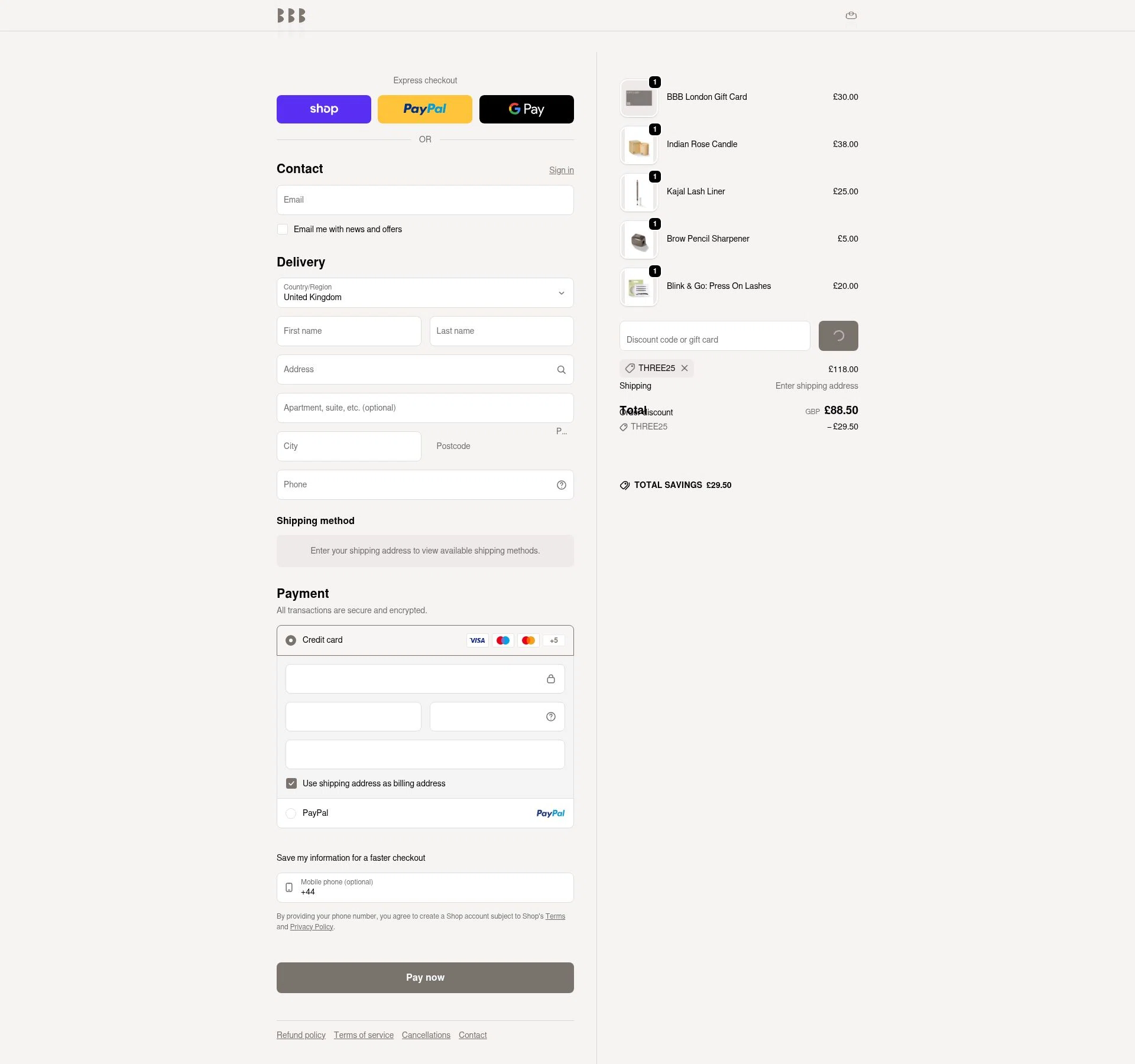 BBB London checkout page showing BBB London discount code box | Screenshot taken by SimplyCodes community member on Feb 12, 2026