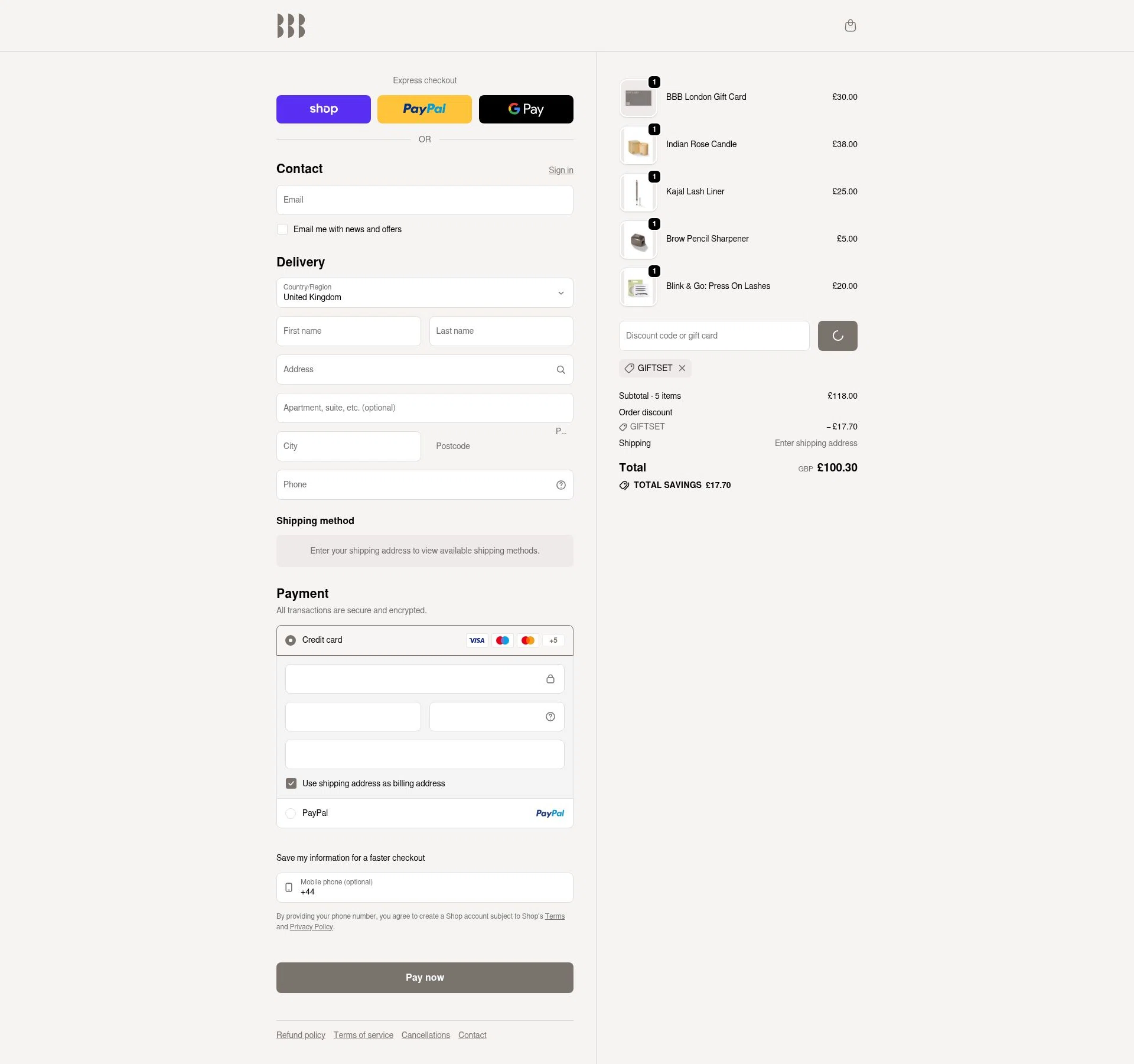 BBB London checkout page showing BBB London discount code box | Screenshot taken by SimplyCodes community member on Feb 12, 2026