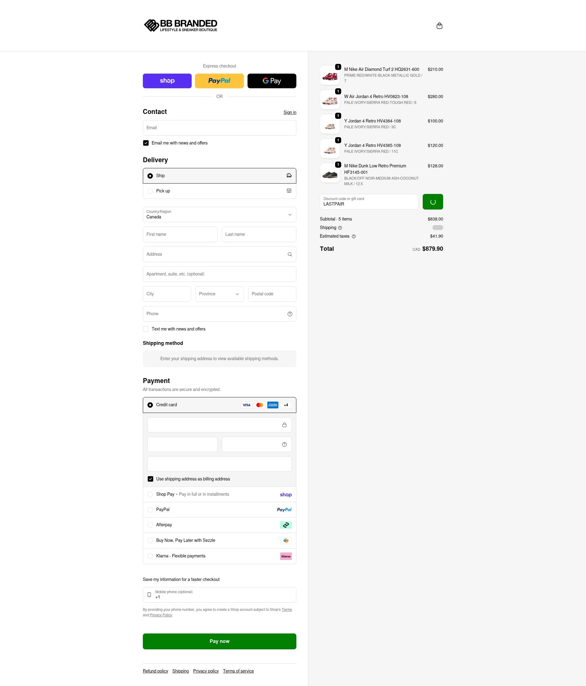 BB Branded Boutique checkout page showing BB Branded Boutique promo code box | Screenshot taken by SimplyCodes community member on Feb 11, 2026