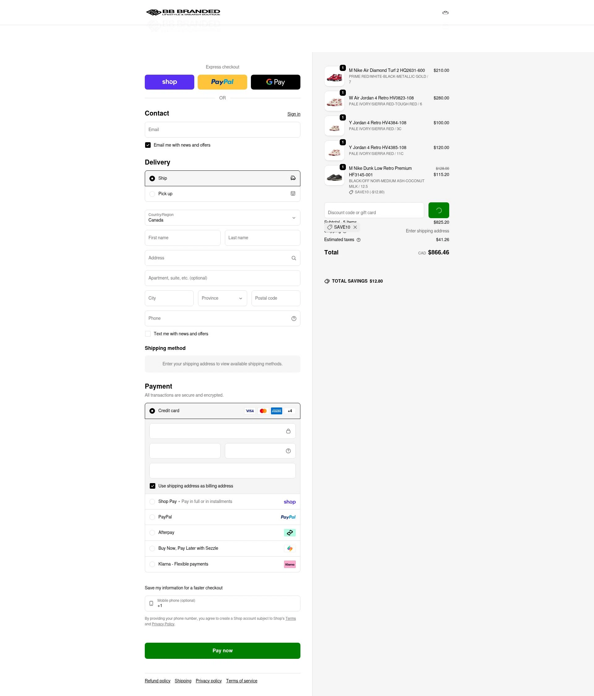 BB Branded Boutique checkout page showing BB Branded Boutique promo code box | Screenshot taken by SimplyCodes community member on Feb 11, 2026