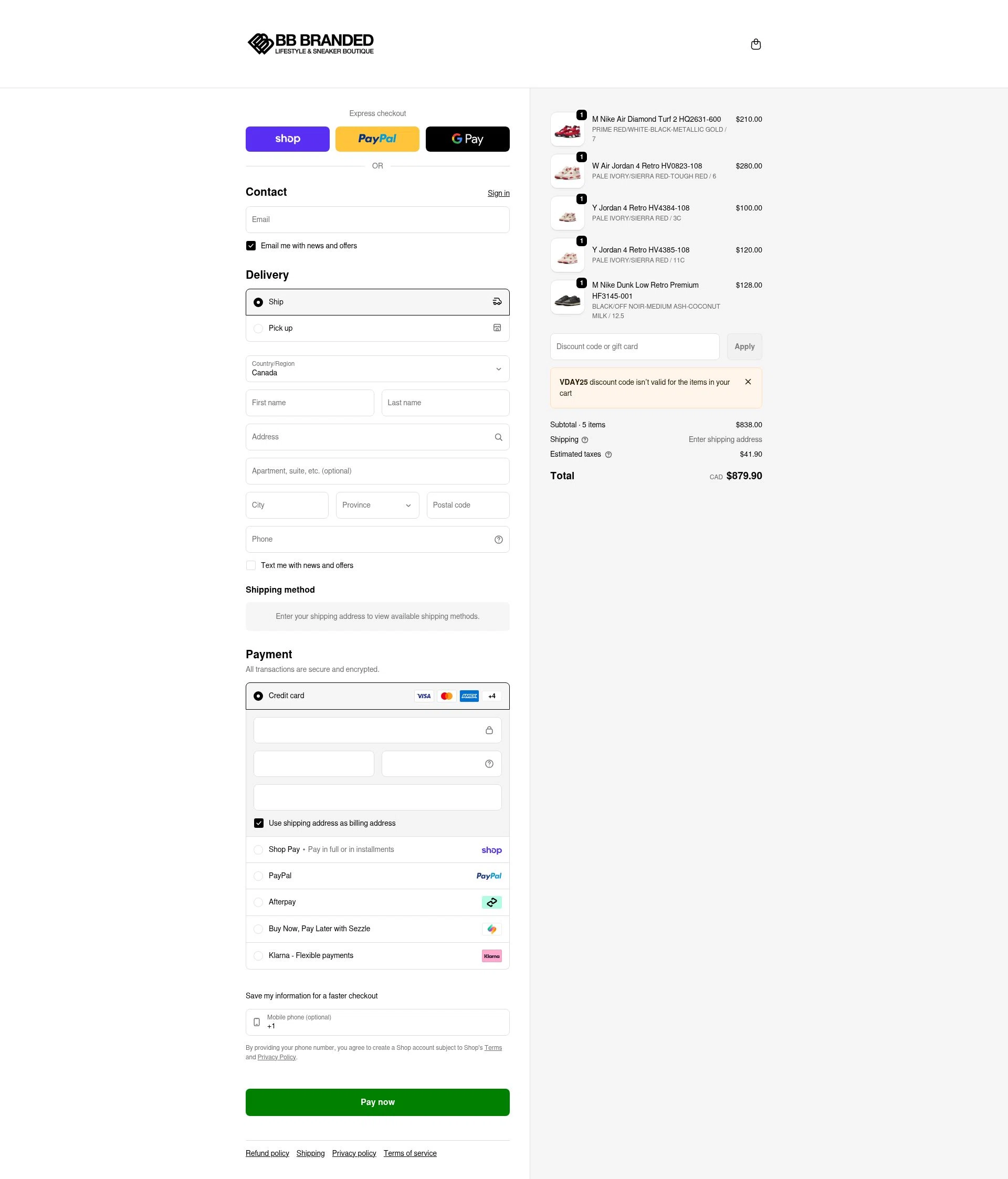 BB Branded Boutique checkout page showing BB Branded Boutique promo code box | Screenshot taken by SimplyCodes community member on Feb 11, 2026