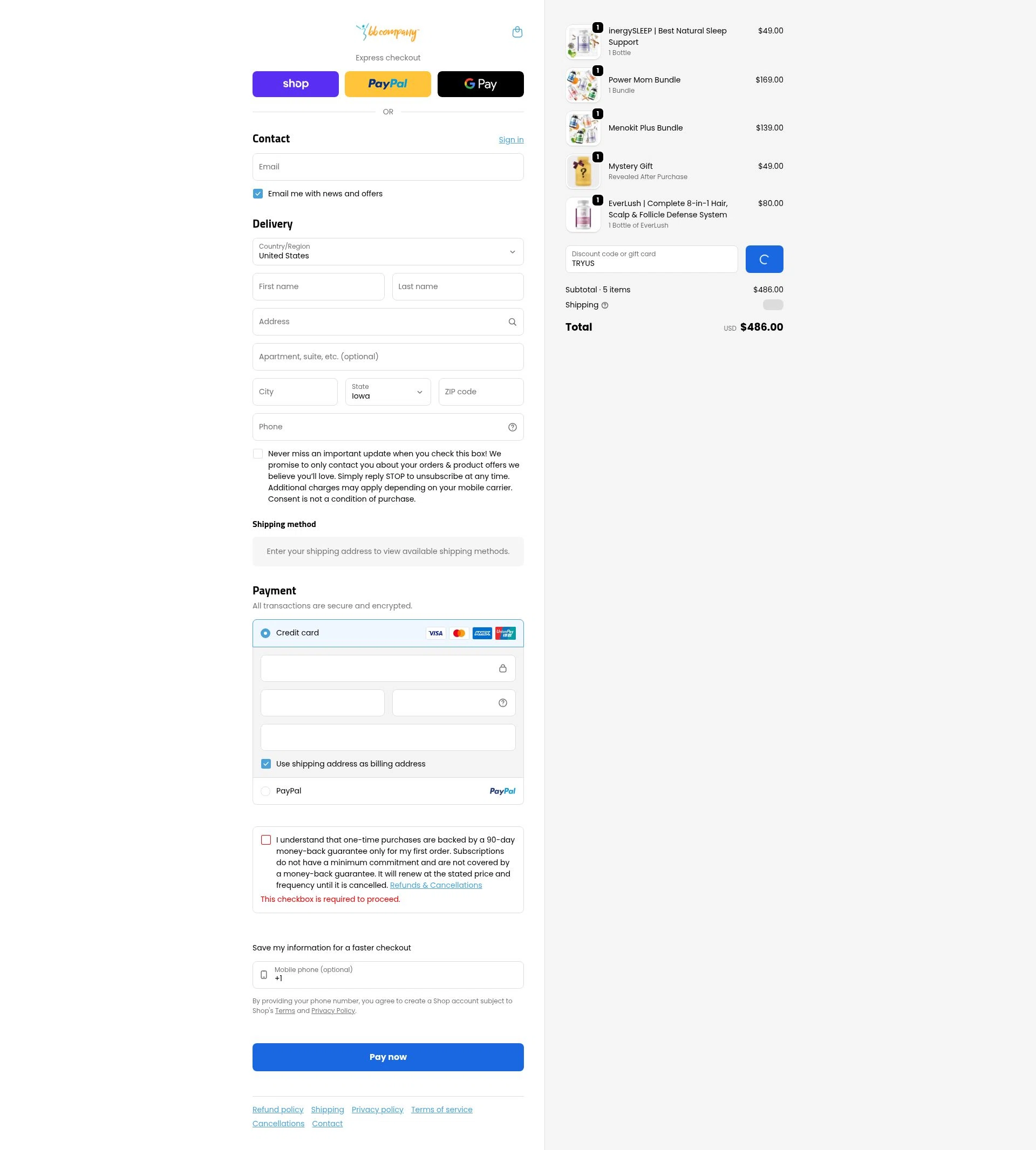 BB Company checkout page showing BB Company discount code box | Screenshot taken by SimplyCodes community member on Feb 7, 2026