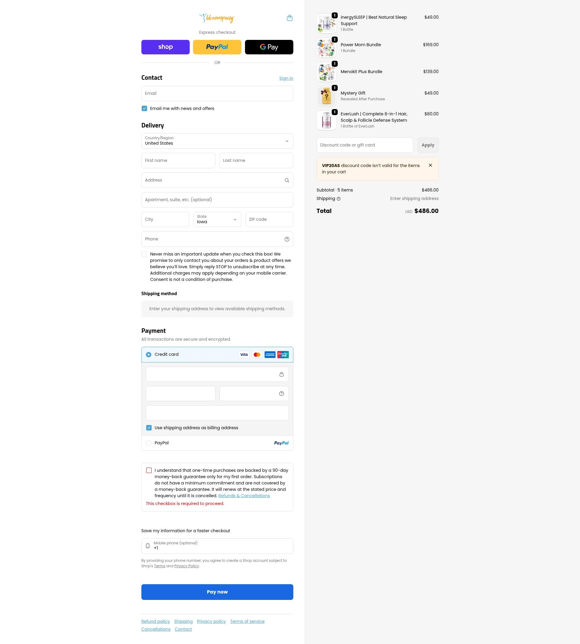 BB Company checkout page showing BB Company discount code box | Screenshot taken by SimplyCodes community member on Feb 7, 2026