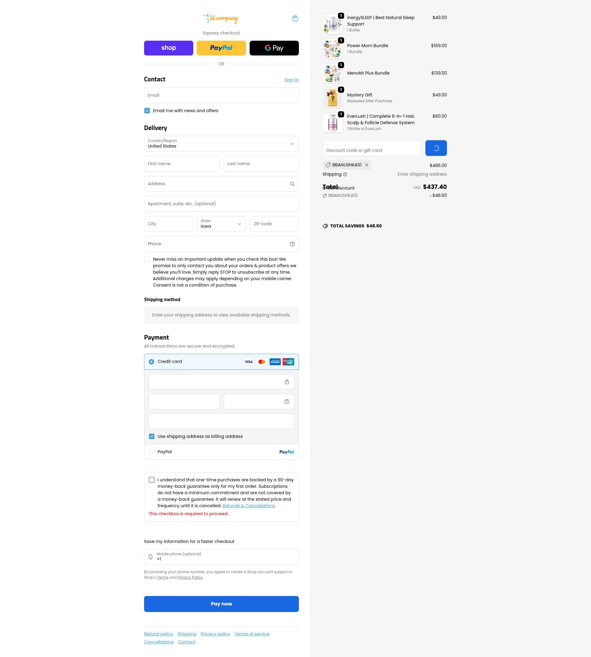 BB Company checkout page showing BB Company discount code box | Screenshot taken by SimplyCodes community member on Feb 7, 2026