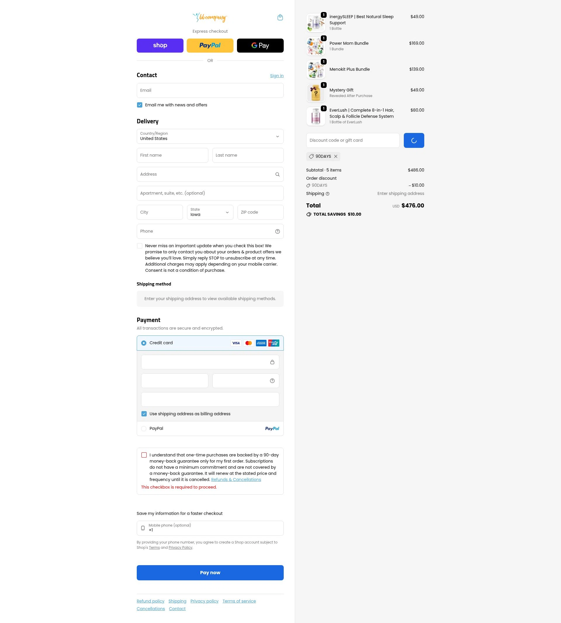 BB Company checkout page showing BB Company discount code box | Screenshot taken by SimplyCodes community member on Feb 7, 2026