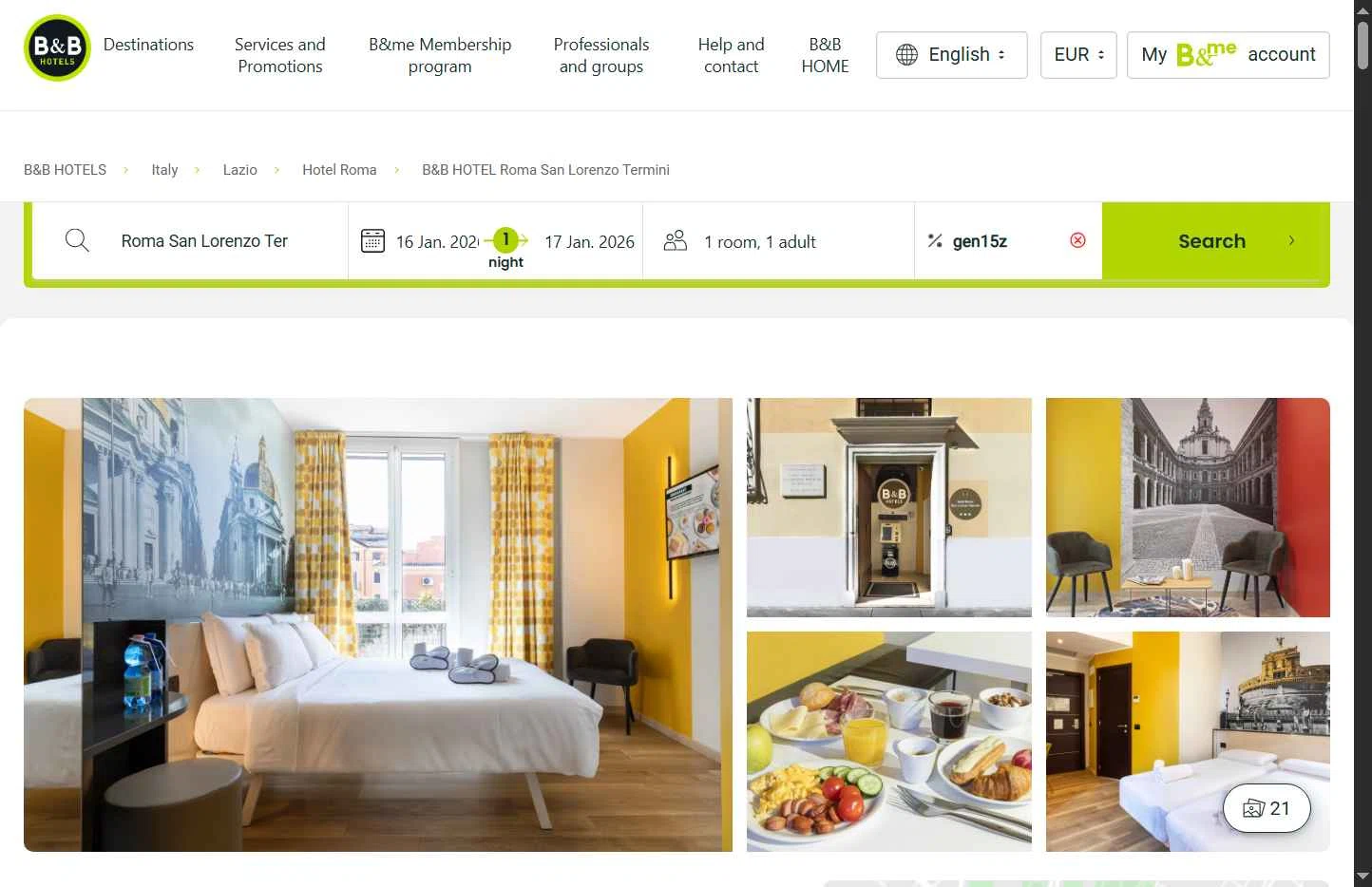 B&B Hotels checkout page showing B&B Hotels promo code box | Screenshot taken by SimplyCodes community member on Jan 16, 2026