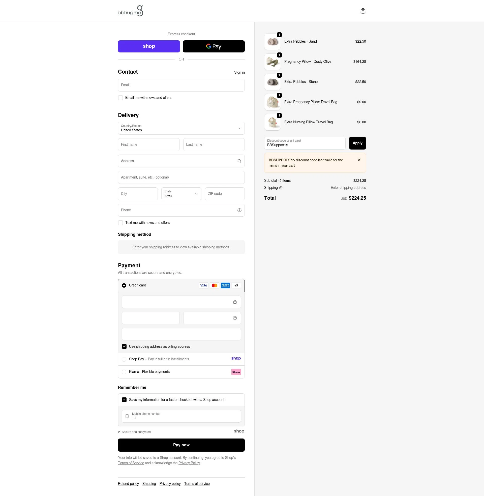 bbhugme US checkout page showing bbhugme US promo code box | Screenshot taken by SimplyCodes community member on Nov 22, 2025
