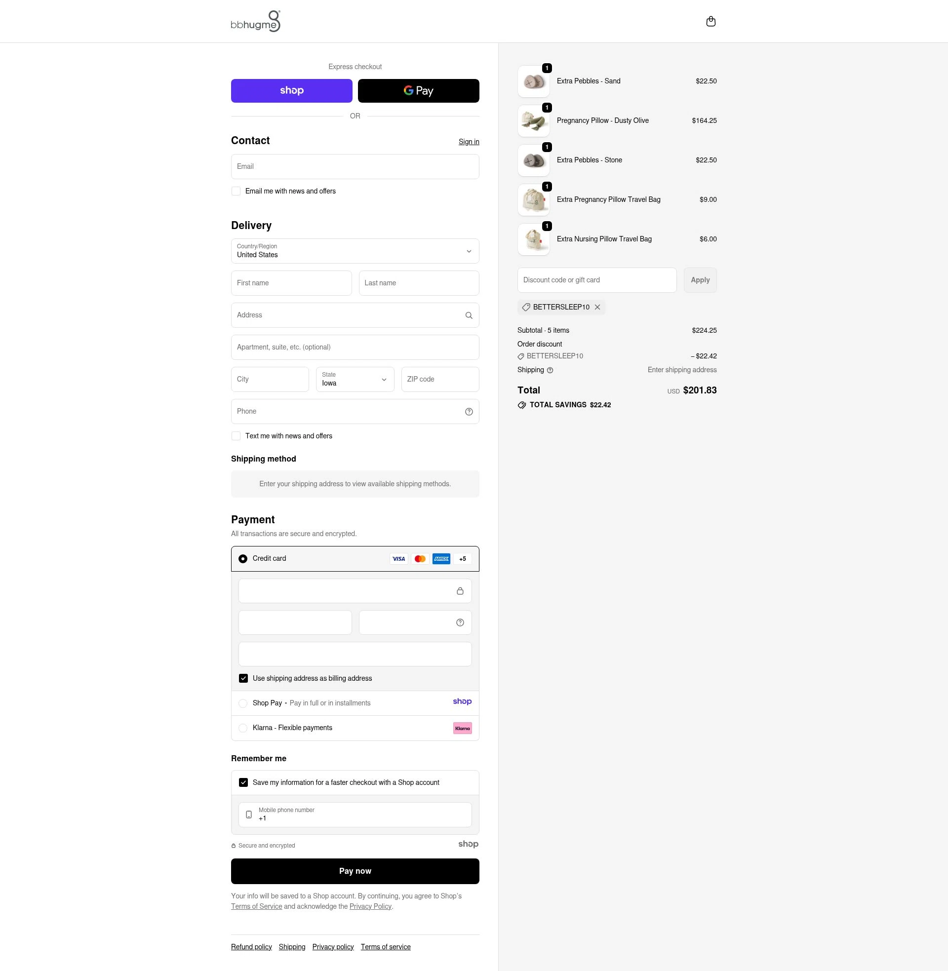 bbhugme US checkout page showing bbhugme US promo code box | Screenshot taken by SimplyCodes community member on Nov 22, 2025