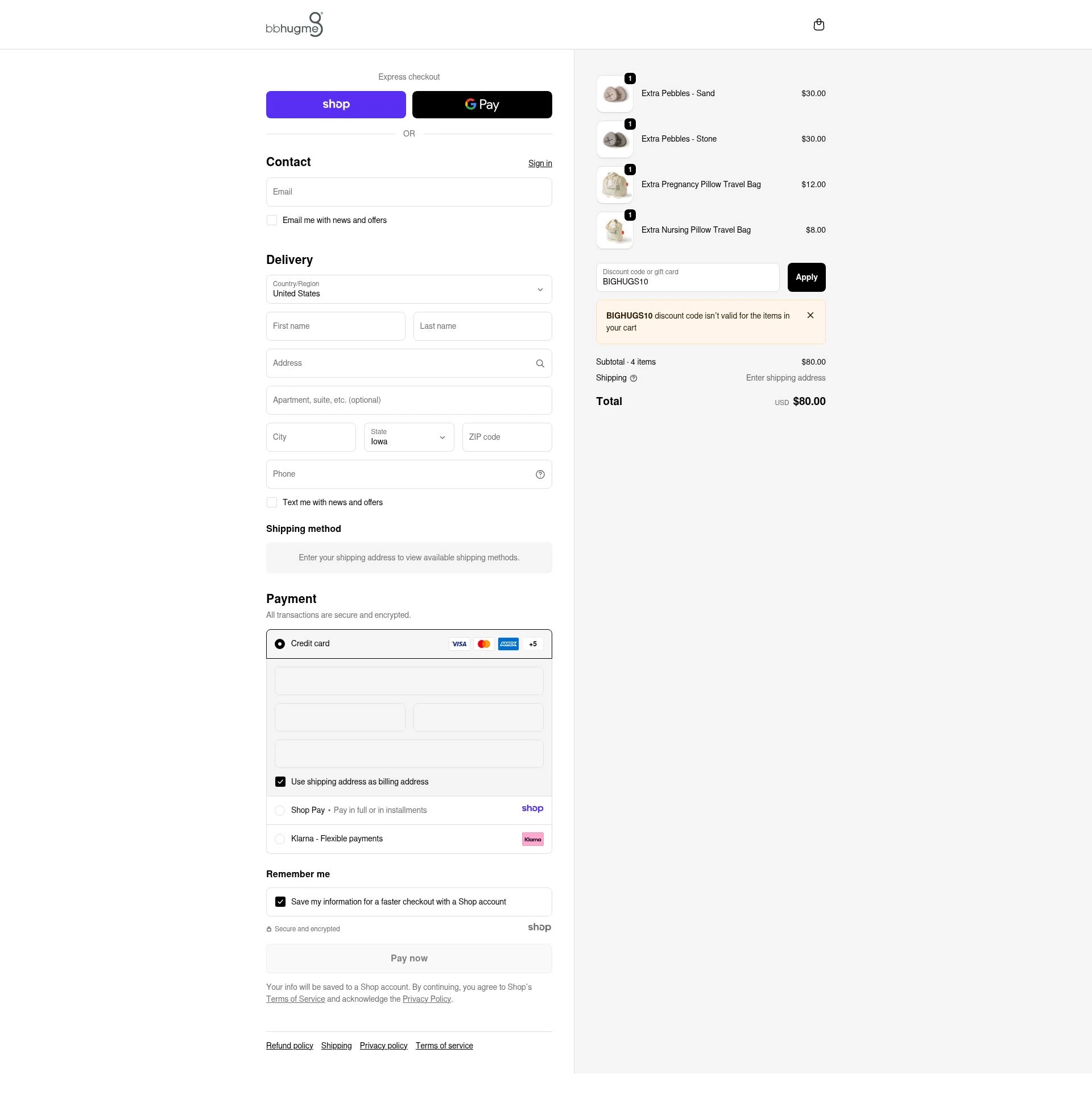 bbhugme US checkout page showing bbhugme US promo code box | Screenshot taken by SimplyCodes community member on Nov 17, 2025