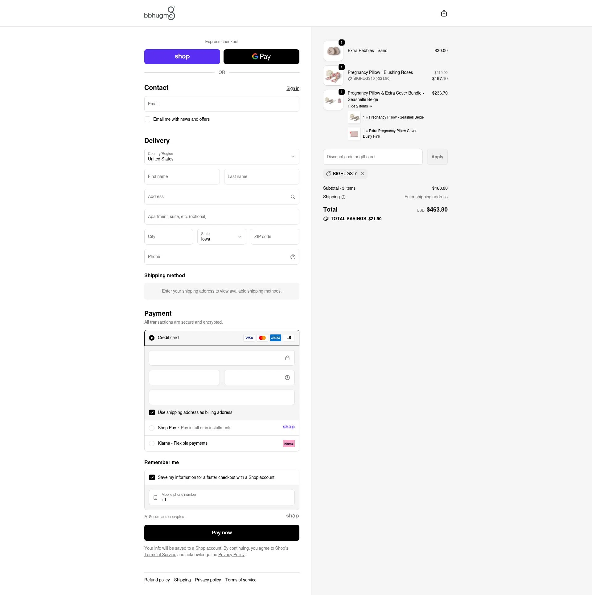 bbhugme US checkout page showing bbhugme US promo code box | Screenshot taken by SimplyCodes community member on Nov 6, 2025