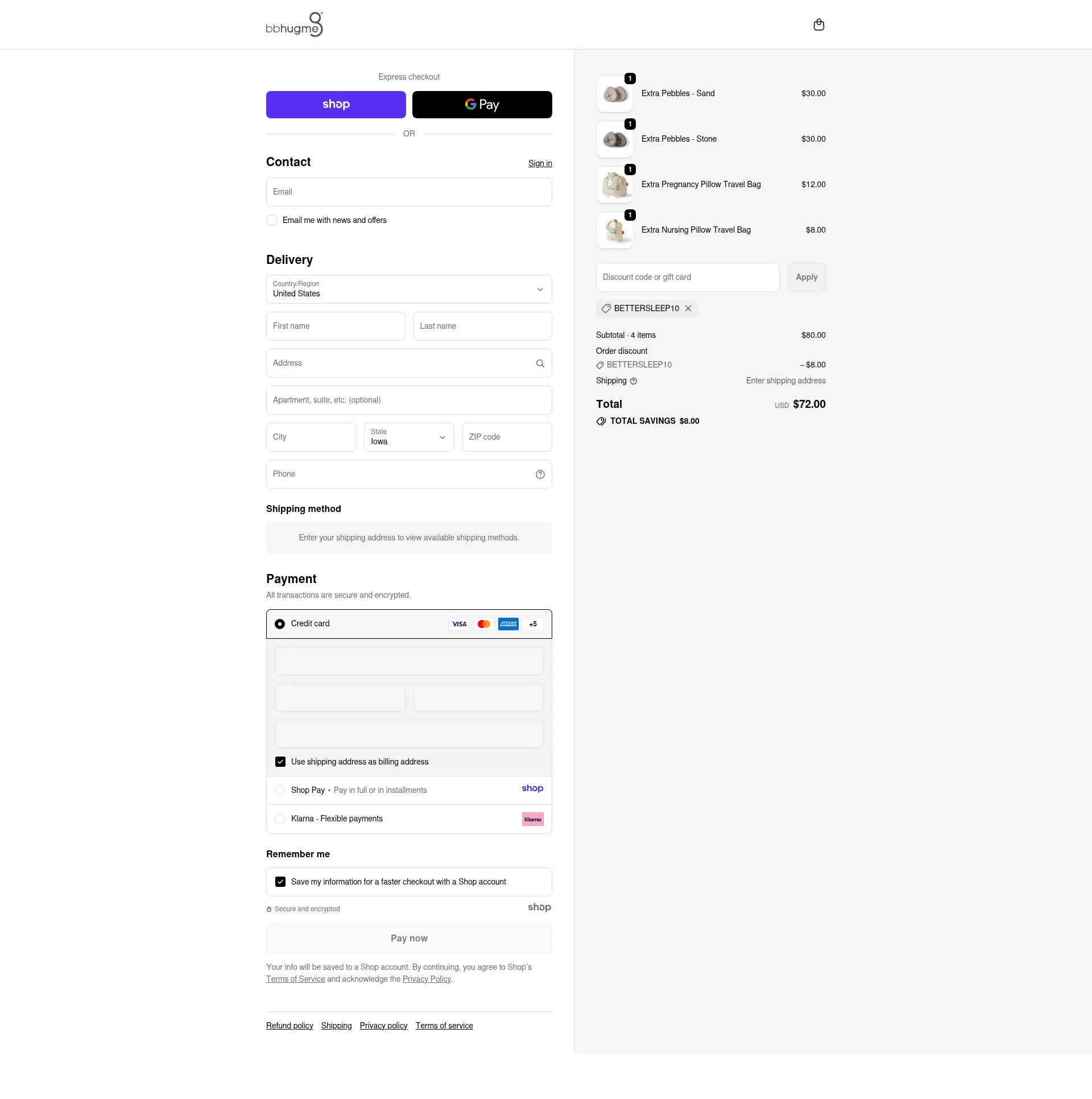 bbhugme US checkout page showing bbhugme US promo code box | Screenshot taken by SimplyCodes community member on Nov 11, 2025