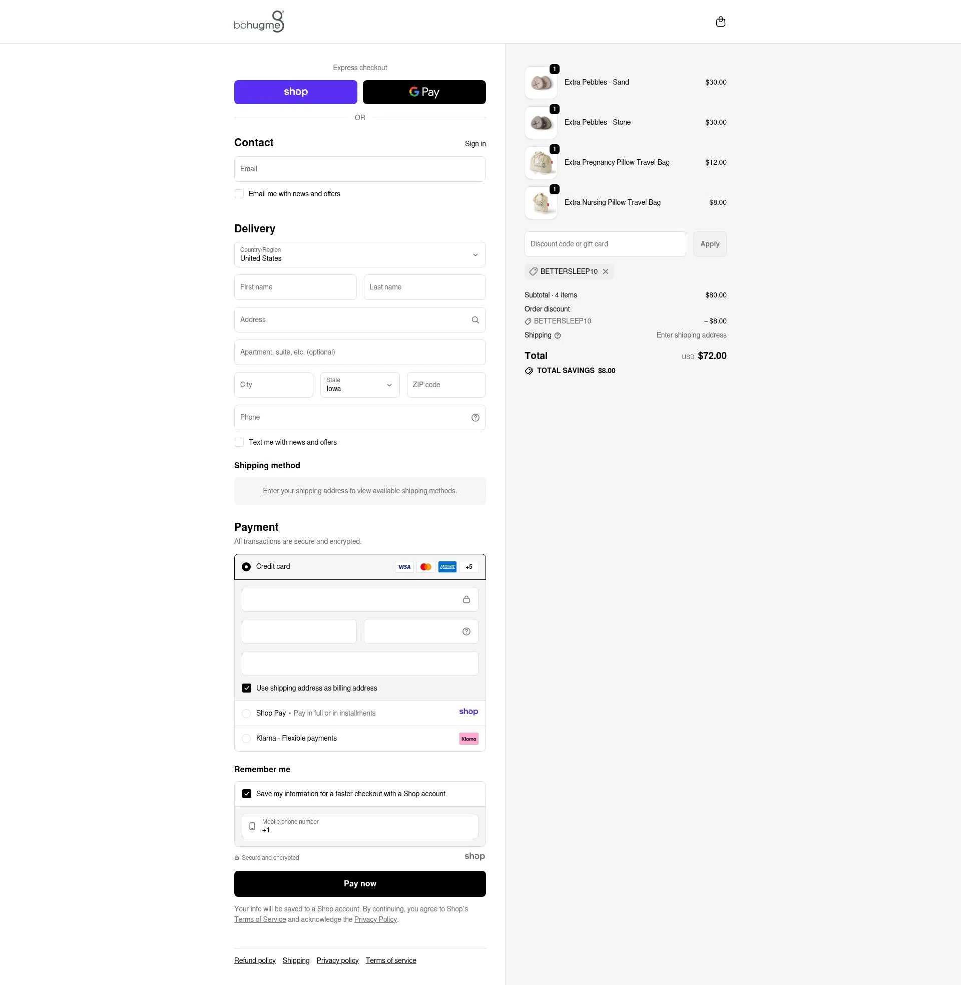 bbhugme US checkout page showing bbhugme US promo code box | Screenshot taken by SimplyCodes community member on Nov 17, 2025