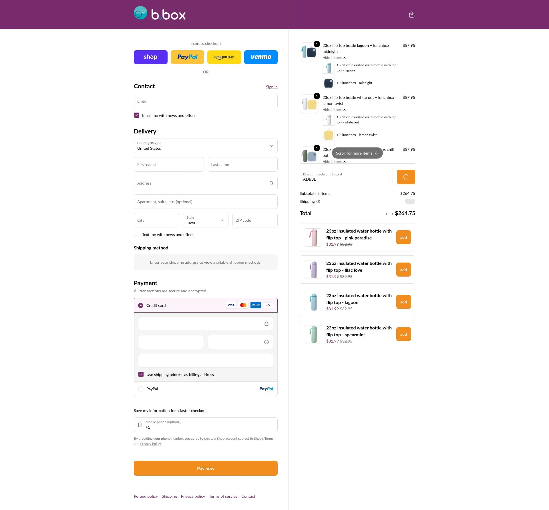 b.box checkout page showing b.box discount code box | Screenshot taken by SimplyCodes community member on Feb 7, 2026