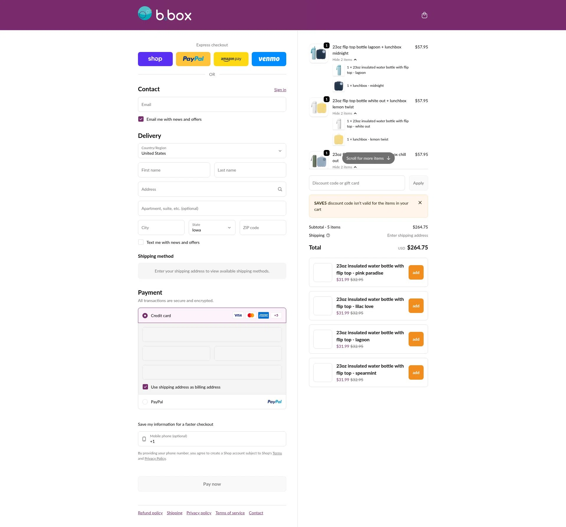 b.box checkout page showing b.box discount code box | Screenshot taken by SimplyCodes community member on Feb 7, 2026