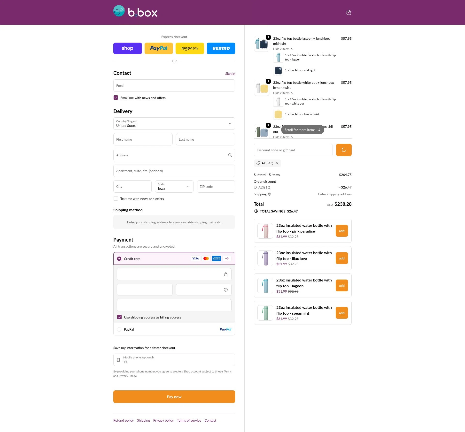 b.box checkout page showing b.box discount code box | Screenshot taken by SimplyCodes community member on Feb 7, 2026