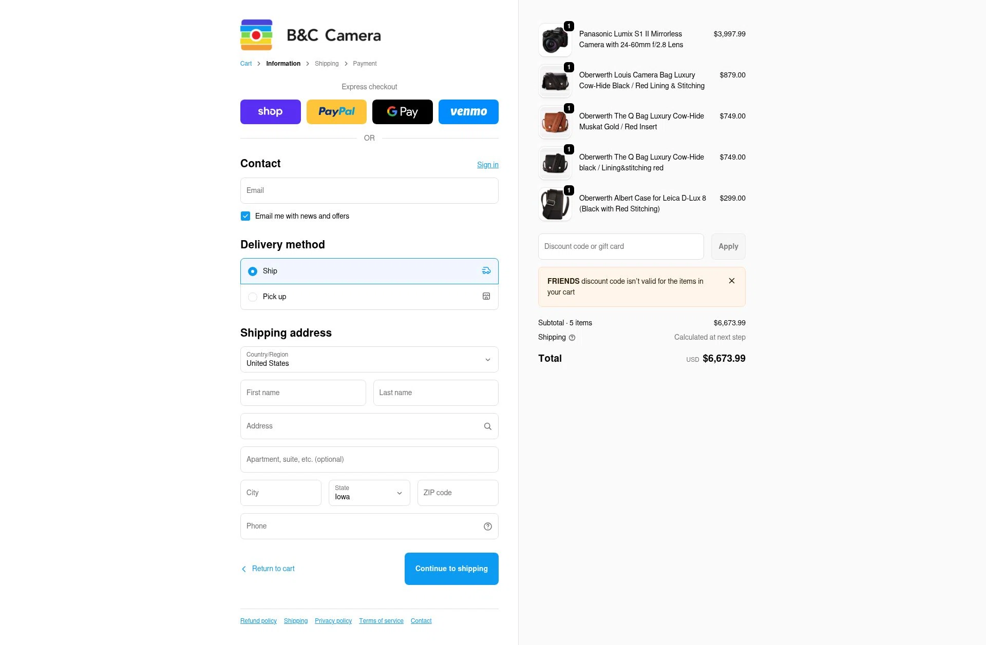 B&C Camera checkout page showing B&C Camera promo code box | Screenshot taken by SimplyCodes community member on Jan 27, 2026