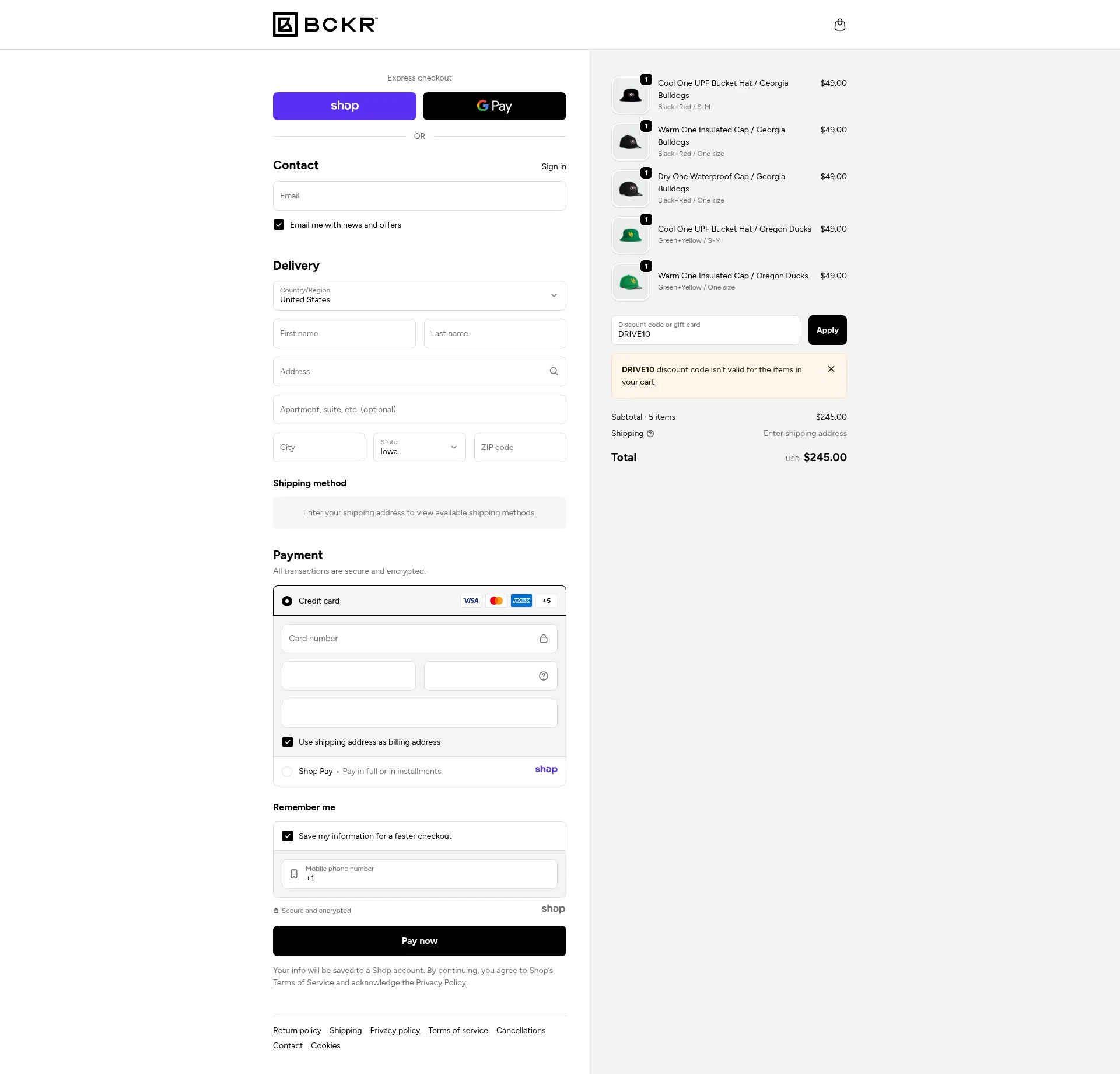 BCKR checkout page showing BCKR promo code box | Screenshot taken by SimplyCodes community member on Dec 15, 2025