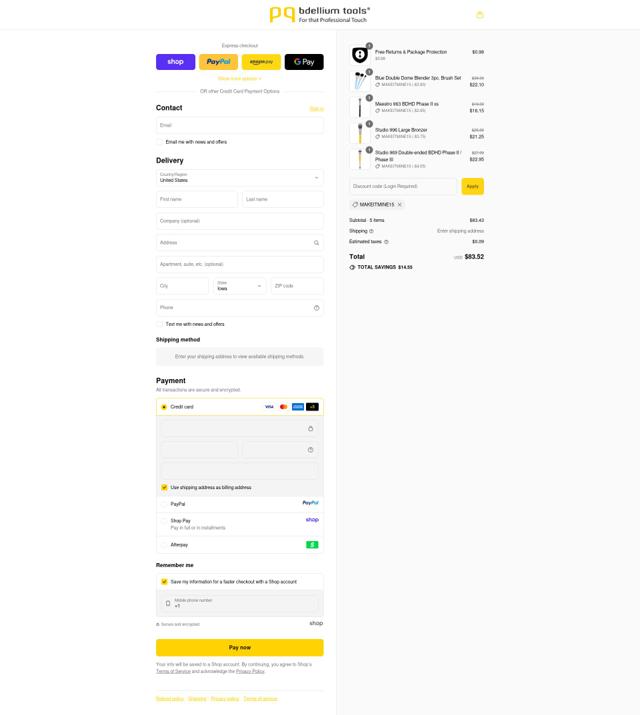 Bdellium Tools checkout page showing Bdellium Tools promo code box | Screenshot taken by SimplyCodes community member on Sep 16, 2025