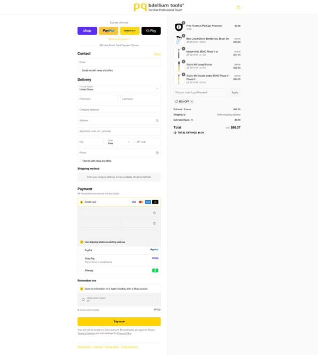 Bdellium Tools checkout page showing Bdellium Tools promo code box | Screenshot taken by SimplyCodes community member on Sep 16, 2025
