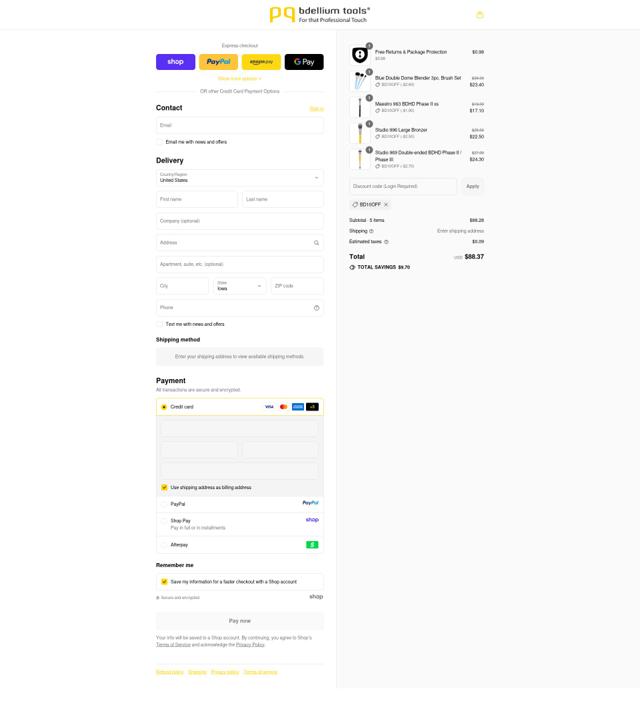Bdellium Tools checkout page showing Bdellium Tools promo code box | Screenshot taken by SimplyCodes community member on Sep 11, 2025