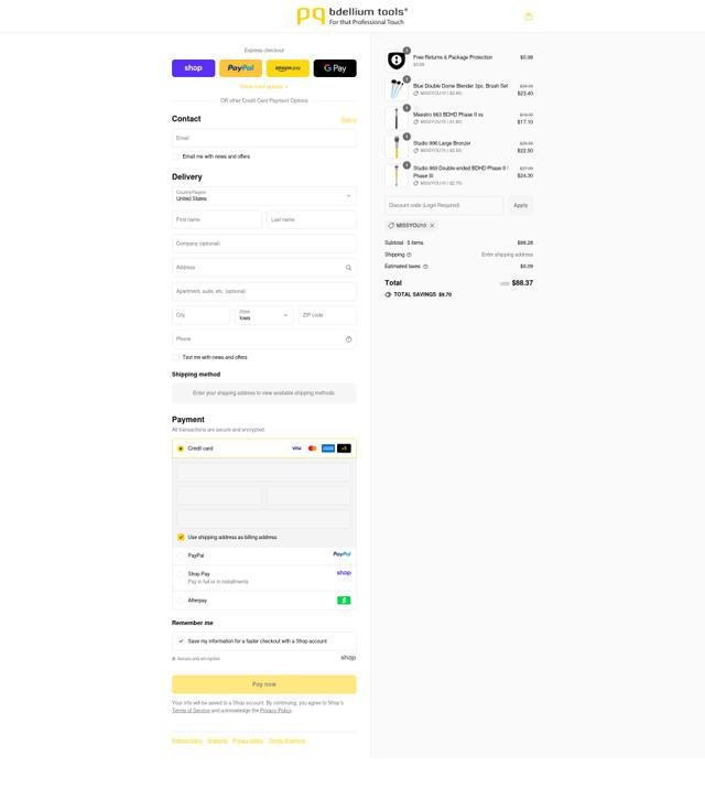 Bdellium Tools checkout page showing Bdellium Tools promo code box | Screenshot taken by SimplyCodes community member on Sep 16, 2025