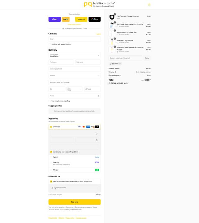 Bdellium Tools checkout page showing Bdellium Tools promo code box | Screenshot taken by SimplyCodes community member on Sep 7, 2025