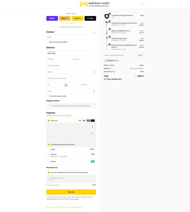Bdellium Tools checkout page showing Bdellium Tools promo code box | Screenshot taken by SimplyCodes community member on Sep 16, 2025