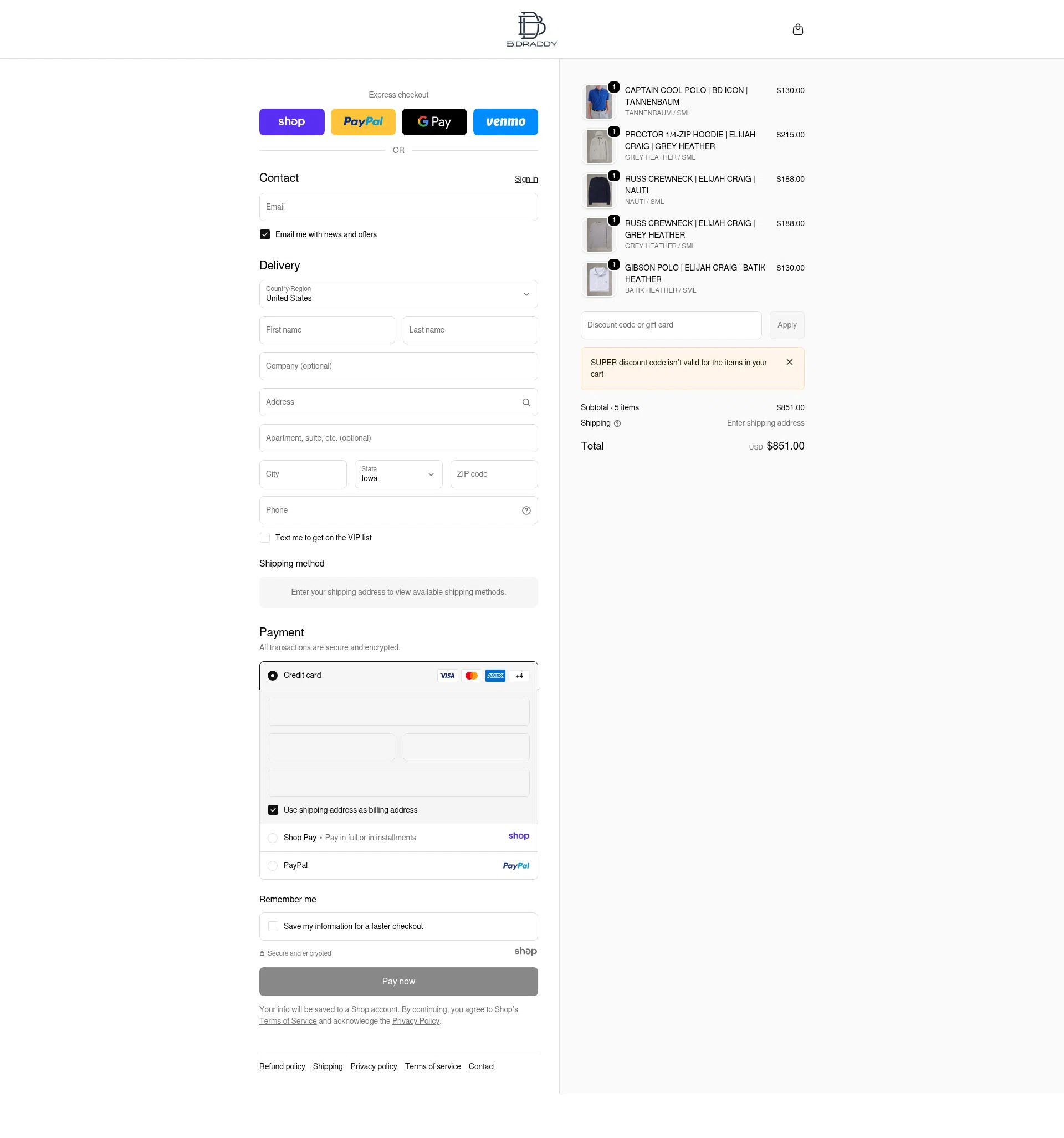 B.Draddy checkout page showing B.Draddy promo code box | Screenshot taken by SimplyCodes community member on Dec 31, 2025