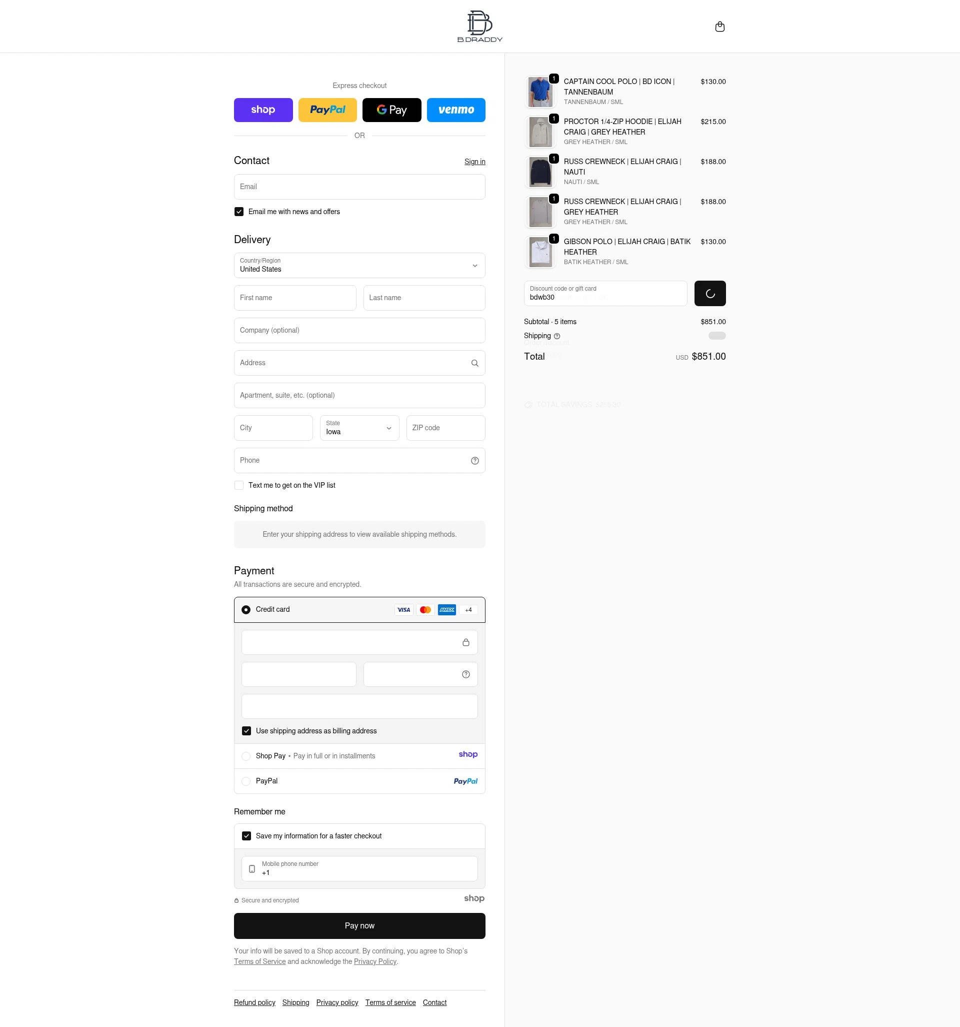B.Draddy checkout page showing B.Draddy promo code box | Screenshot taken by SimplyCodes community member on Dec 31, 2025