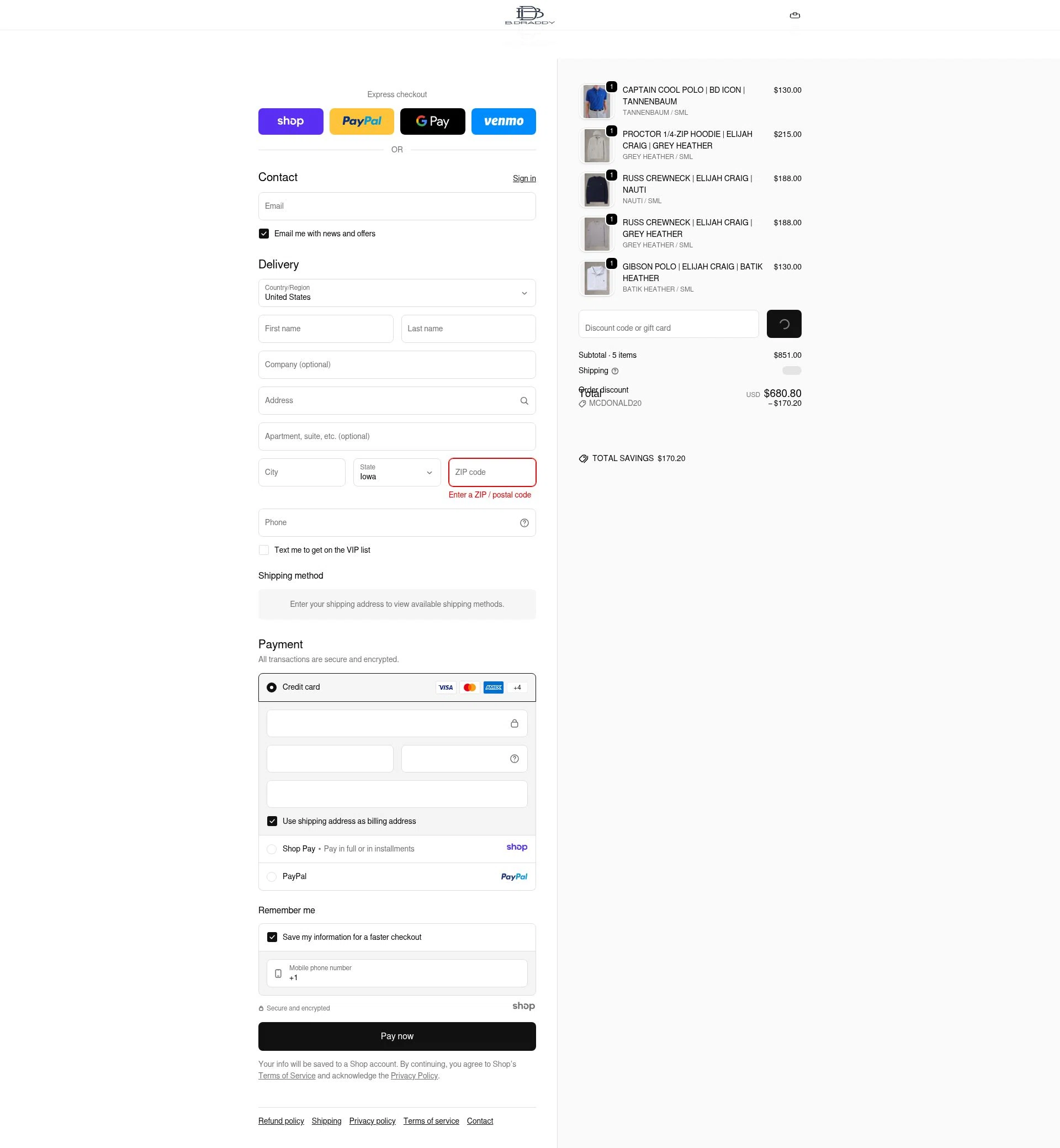 B.Draddy checkout page showing B.Draddy promo code box | Screenshot taken by SimplyCodes community member on Dec 31, 2025