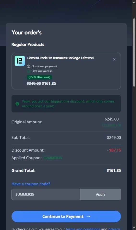 BdThemes checkout page showing BdThemes promo code box | Screenshot taken by SimplyCodes community member on Dec 9, 2025