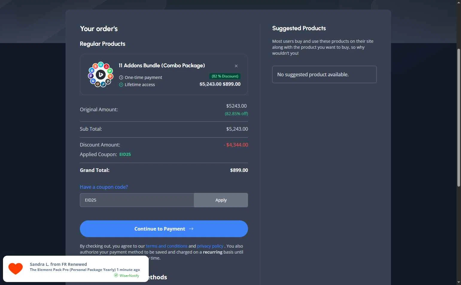 BdThemes checkout page showing BdThemes promo code box | Screenshot taken by SimplyCodes community member on Oct 30, 2025