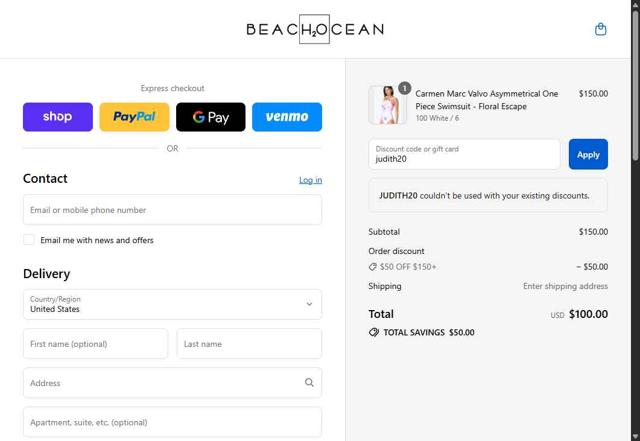 Beach2Ocean checkout page showing Beach2Ocean promo code box | Screenshot taken by SimplyCodes community member on Sep 5, 2025