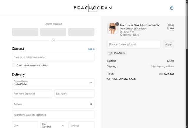 Beach2Ocean checkout page showing Beach2Ocean promo code box | Screenshot taken by SimplyCodes community member on Aug 31, 2025
