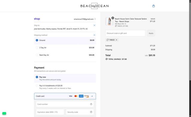 Beach2Ocean checkout page showing Beach2Ocean promo code box | Screenshot taken by SimplyCodes community member on Sep 3, 2025