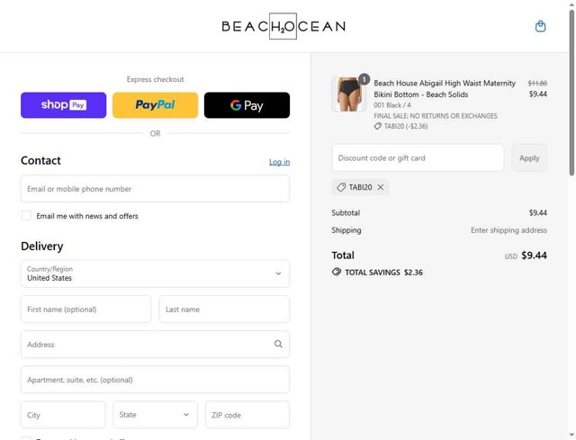 Beach2Ocean checkout page showing Beach2Ocean promo code box | Screenshot taken by SimplyCodes community member on Aug 25, 2025