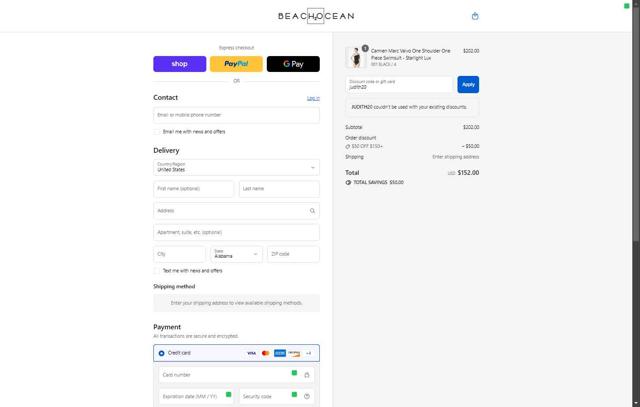 Beach2Ocean checkout page showing Beach2Ocean promo code box | Screenshot taken by SimplyCodes community member on Sep 5, 2025