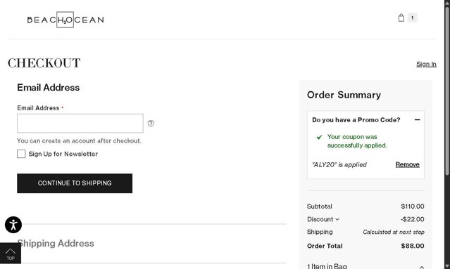 Beach2Ocean checkout page showing Beach2Ocean promo code box | Screenshot taken by SimplyCodes community member on Aug 15, 2025