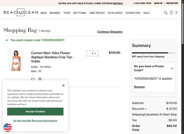 Beach2Ocean checkout page showing Beach2Ocean promo code box | Screenshot taken by SimplyCodes community member on Aug 17, 2025