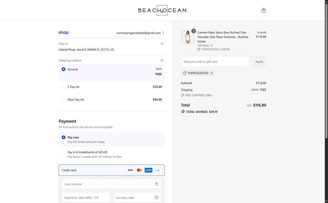 Beach2Ocean checkout page showing Beach2Ocean promo code box | Screenshot taken by SimplyCodes community member on Sep 13, 2025