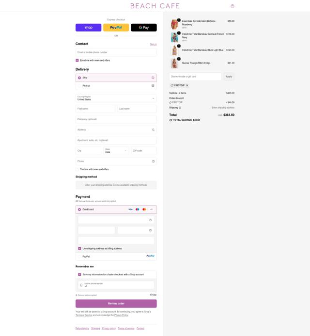 Beach Cafe checkout page showing Beach Cafe discount code box | Screenshot taken by SimplyCodes community member on Sep 21, 2025