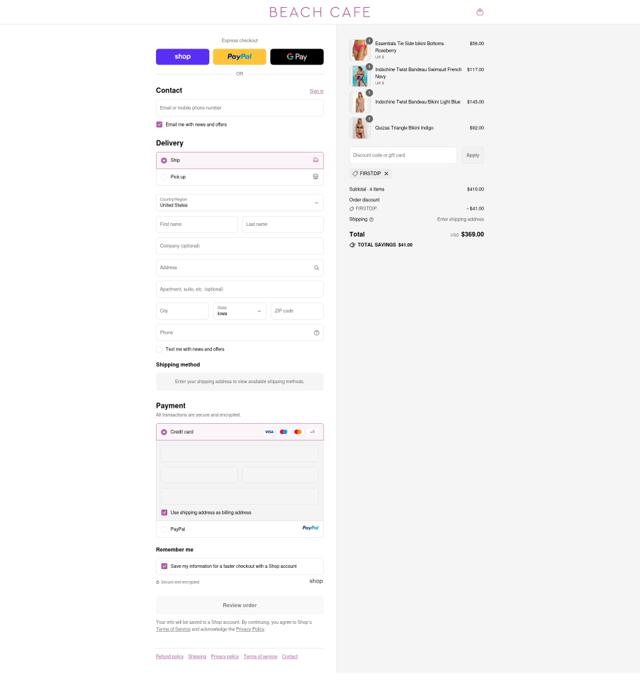 Beach Cafe checkout page showing Beach Cafe discount code box | Screenshot taken by SimplyCodes community member on Sep 17, 2025