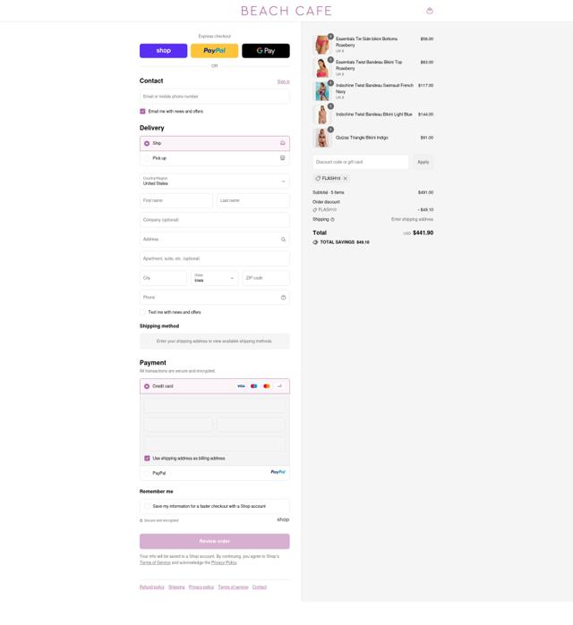 Beach Cafe checkout page showing Beach Cafe discount code box | Screenshot taken by SimplyCodes community member on Sep 12, 2025