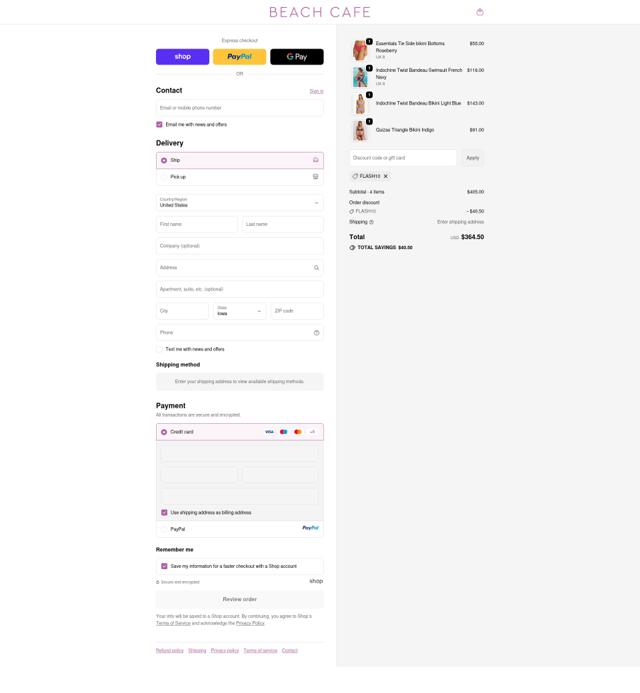 Beach Cafe checkout page showing Beach Cafe discount code box | Screenshot taken by SimplyCodes community member on Sep 21, 2025