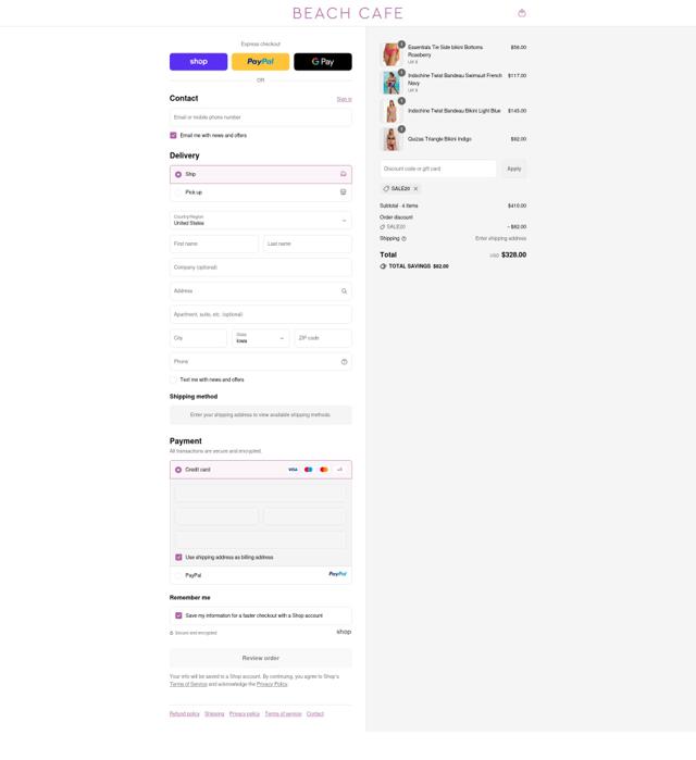 Beach Cafe checkout page showing Beach Cafe discount code box | Screenshot taken by SimplyCodes community member on Sep 17, 2025