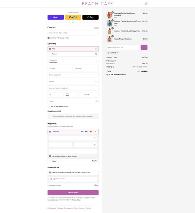 Beach Cafe checkout page showing Beach Cafe discount code box | Screenshot taken by SimplyCodes community member on Sep 17, 2025