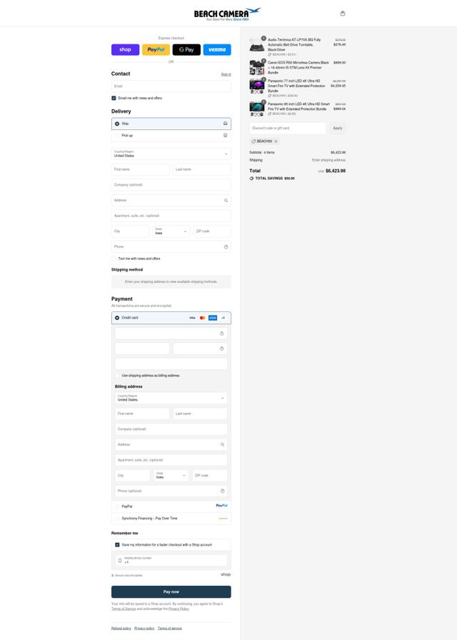 Beach Camera checkout page showing Beach Camera discount code box | Screenshot taken by SimplyCodes community member on Sep 10, 2025