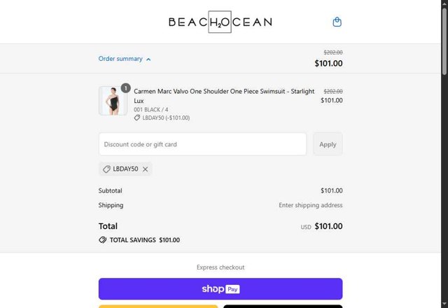 Beach House Swimwear checkout page showing Beach House Swimwear coupon code box | Screenshot taken by SimplyCodes community member on Aug 20, 2025